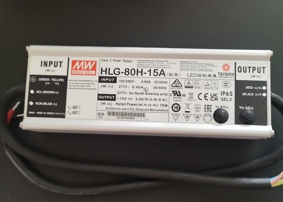 주문 방수 IP65 LED 드라이버 60w 75w 80w HLG-80H-15A 15V 5A 일정한 전류 / 전압 온라인 제조